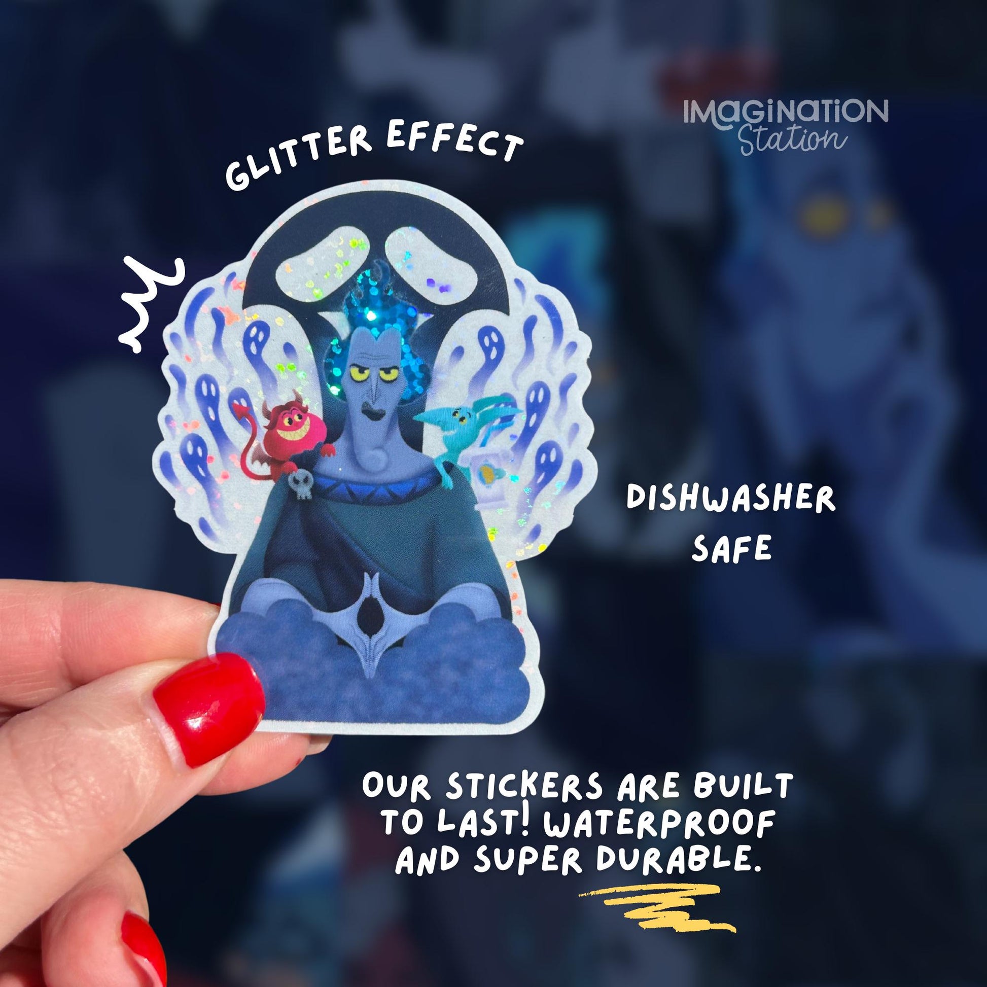 Hades Hercules sticker on water bottle – 2.4 x 3 inch glitter glossy Disney villain vinyl