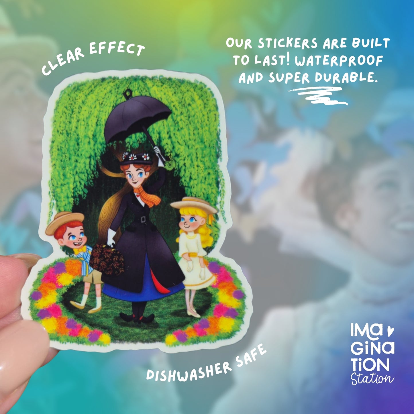 Mary Poppins sticker on water bottle – practically perfect clear glossy Disney vinyl