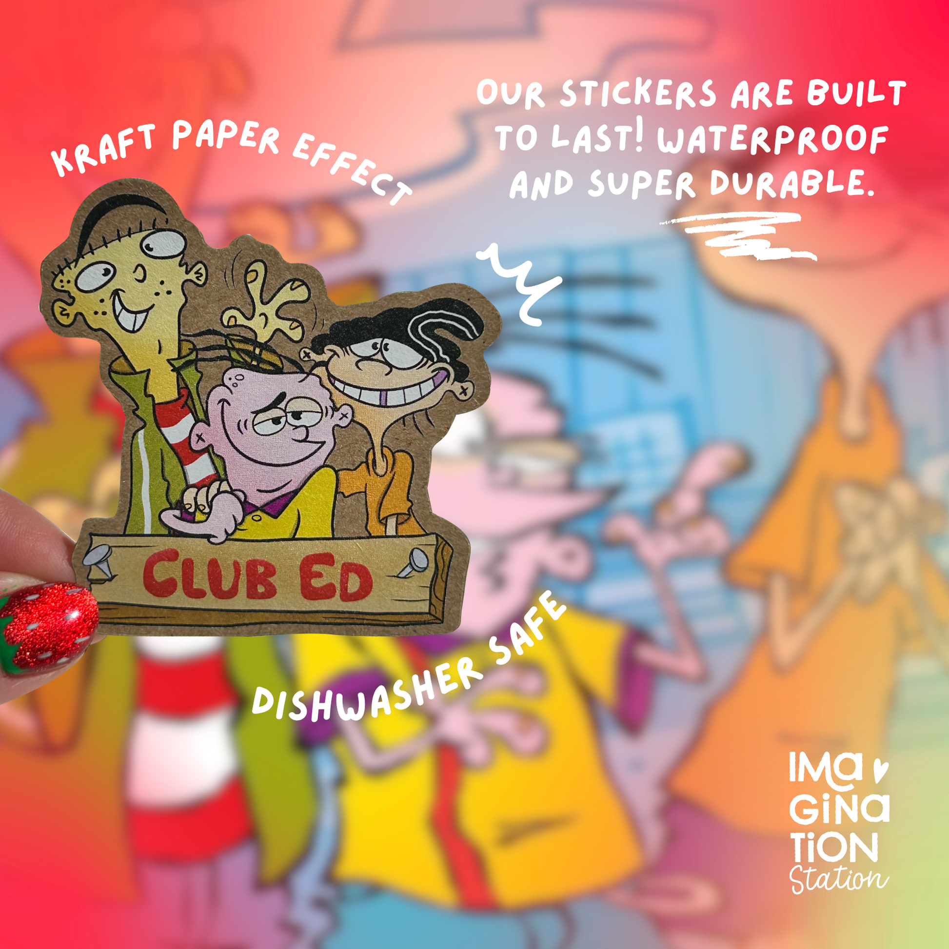 Ed Edd n Eddy kraft paper vintage sticker held by hand – 90s cartoon matte vinyl decal