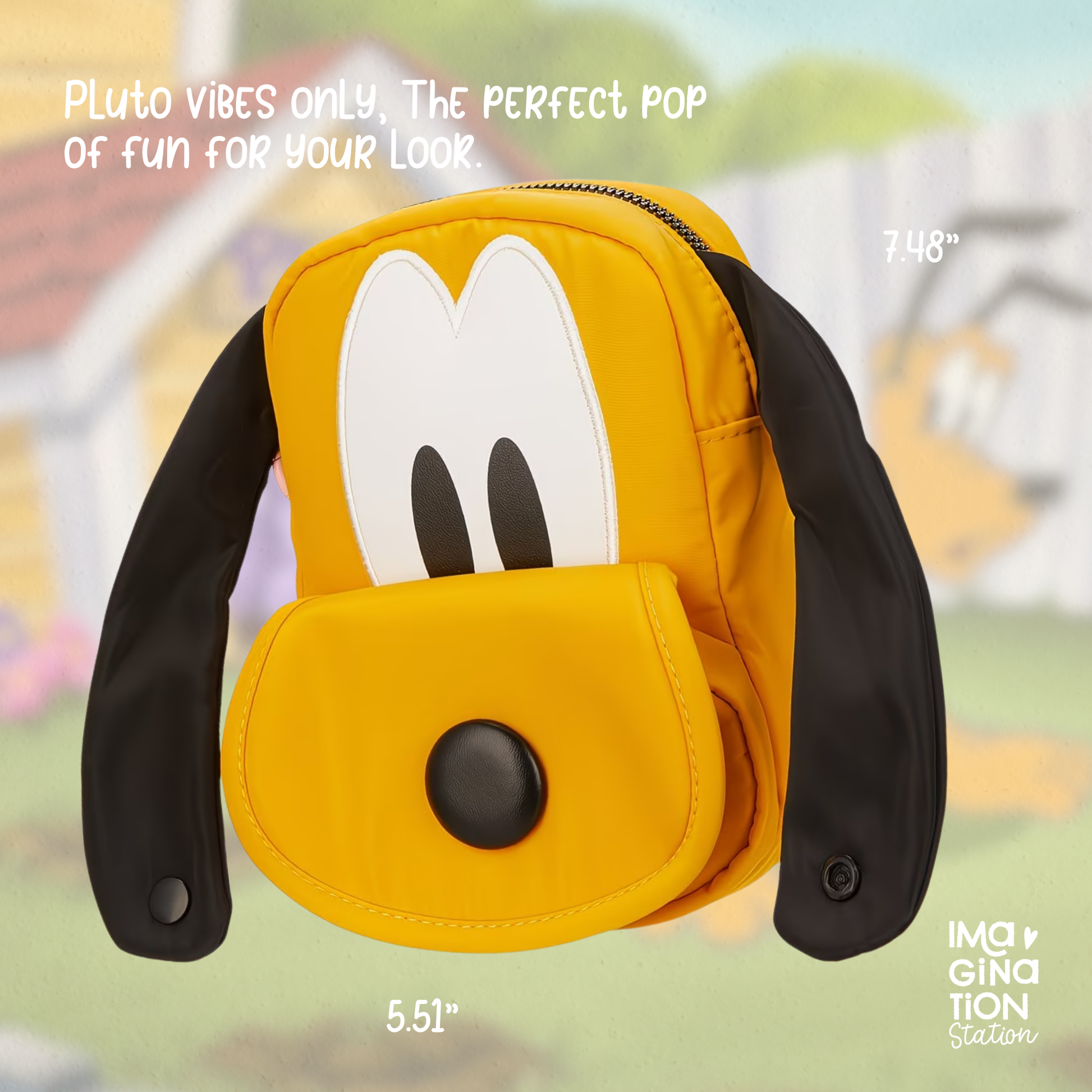 Pluto crossbody bag open view showing snap ear closure detail close up