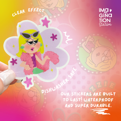 Lizzie McGuire 2000s Disney sticker held by hand – transparent glossy nostalgia vinyl