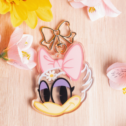 Daisy Duck clear acrylic shaker keychain daisies floating inside
