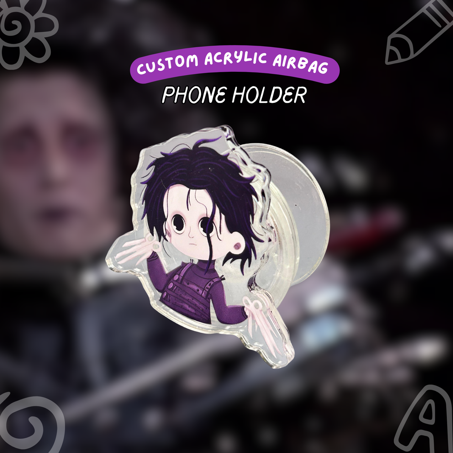 Edward Scissorhands phone holder expanded – collapses flat Tim Burton Disney grip