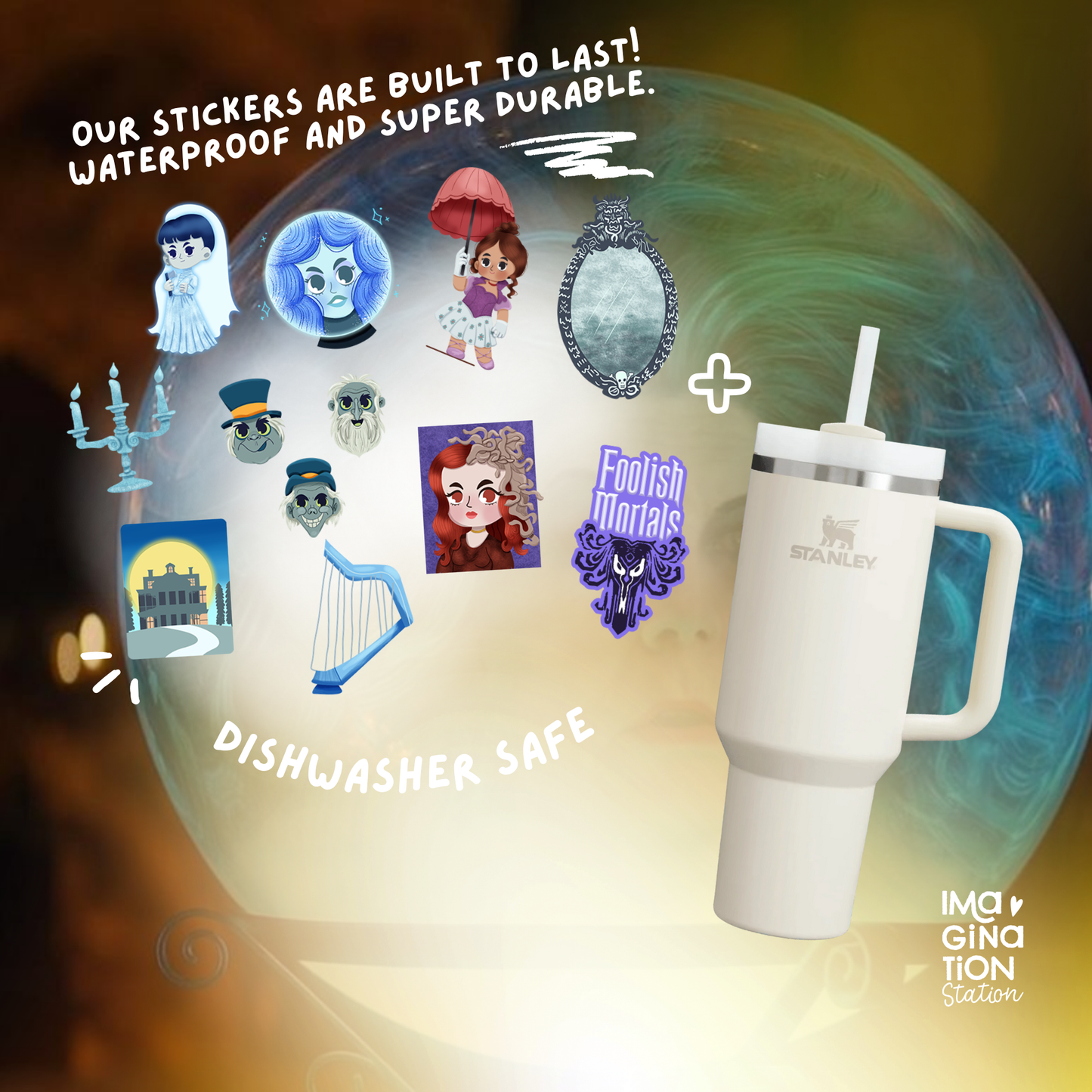 Haunted Mansion tumbler with glow sticker – foolish mortals 40oz Disney bundle