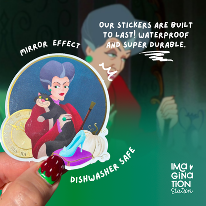Lady Tremaine sticker on water bottle – Cinderella villain mirror glossy Disney vinyl