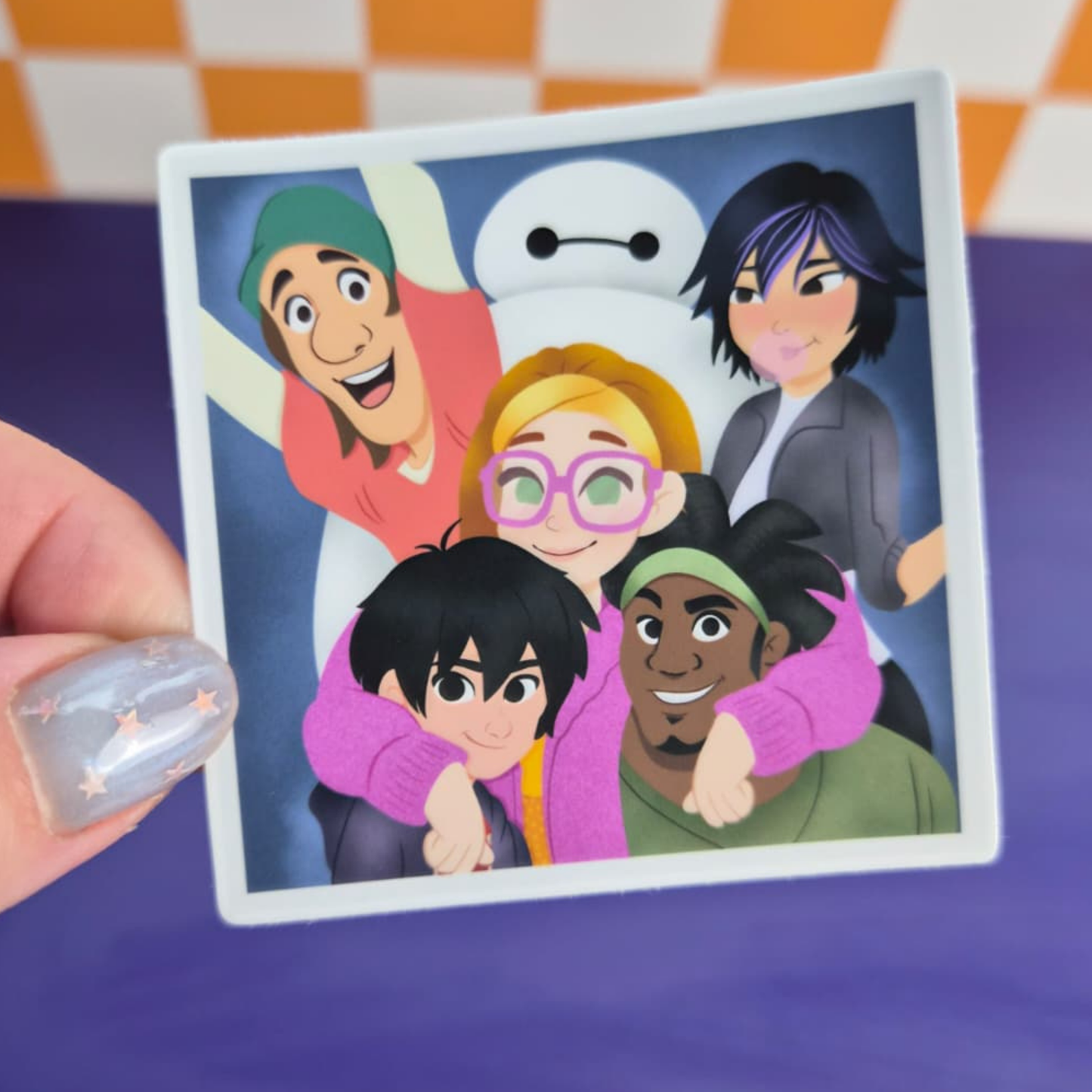 Big Hero 6 Baymax Hiro sticker held by hand – waterproof matte Disney vinyl decal