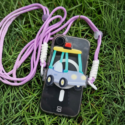 Bluey Nana phone clip close up – polished clear acrylic Nana character design detail