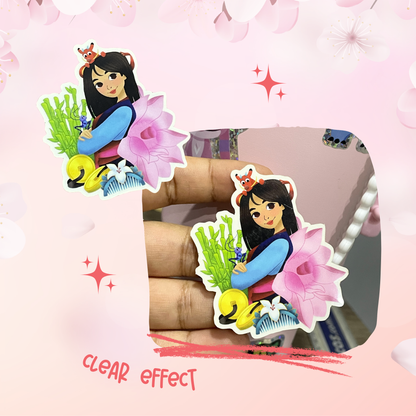 Cartoon character with a clear effect overlay on a pink background