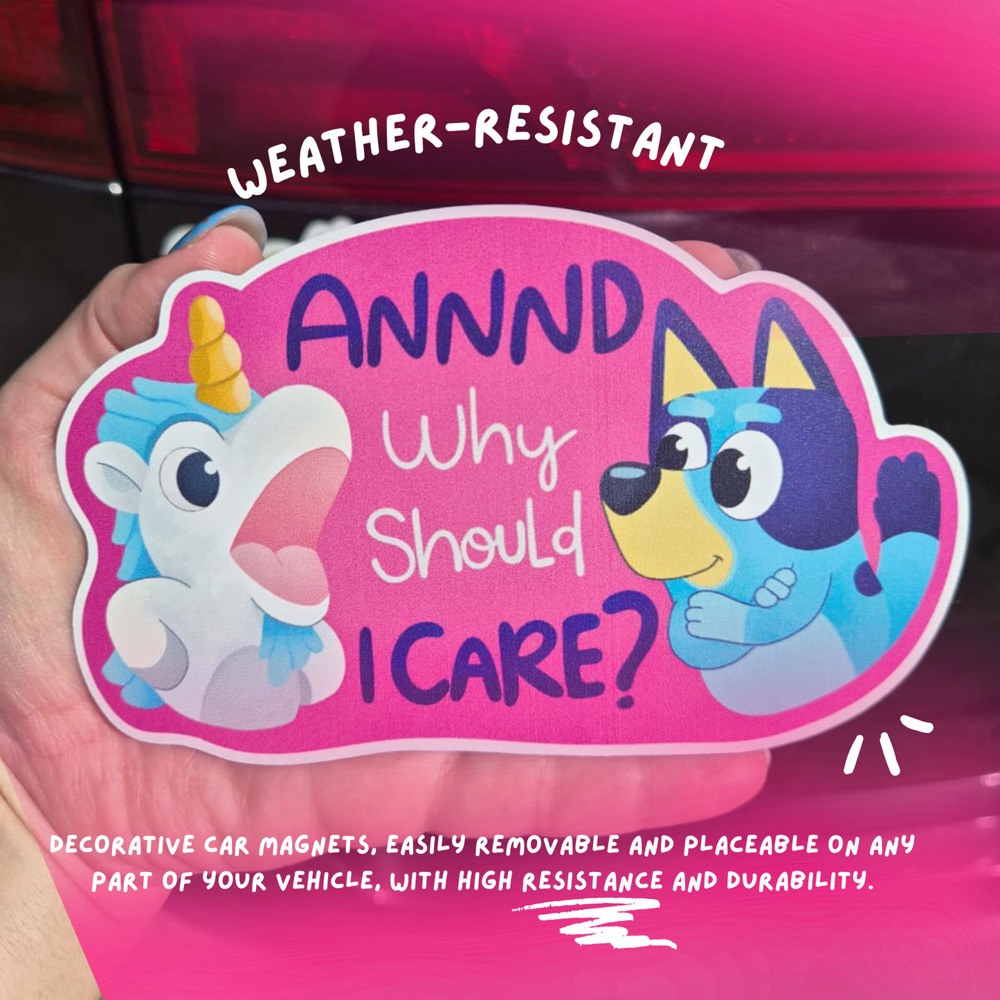 Bluey and Unicorse Car Magnet - Weatherproof Matte Vinyl