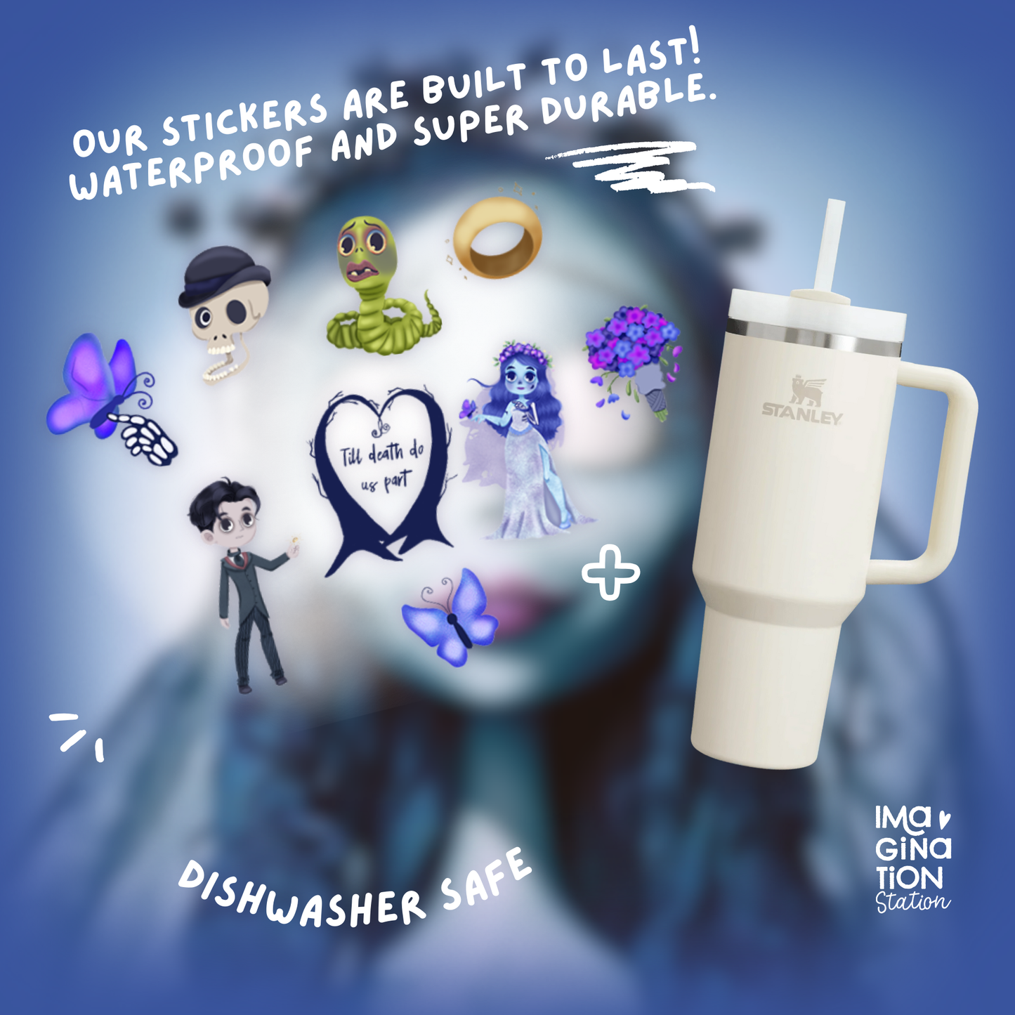 Corpse Bride 40oz Tumbler + Glow in the Dark Sticker Set – Tim Burton Gothic Bundle