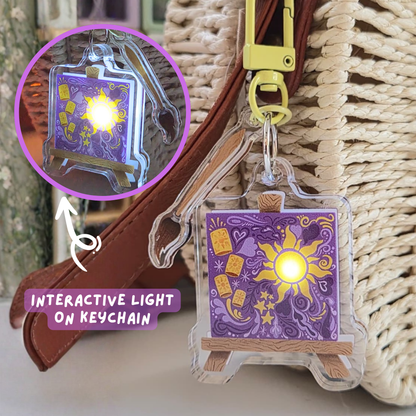 Tangled lantern keychain glowing in dark – Rapunzel light up acrylic Disney bag charm