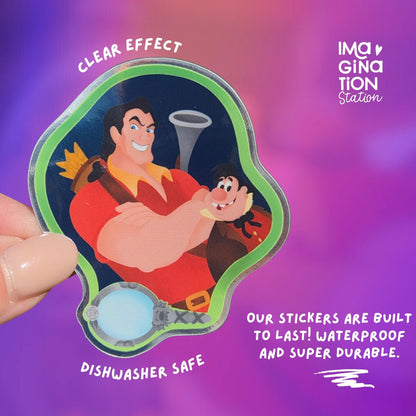Gaston sticker on water bottle – Beauty and the Beast villain mirror glossy Disney vinyl