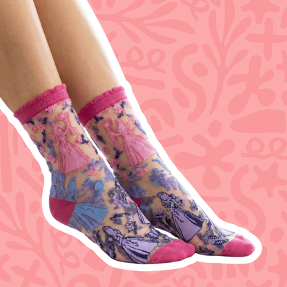Sock Candy sheer crew socks worn lifestyle – women's lightweight fashion socks on feet