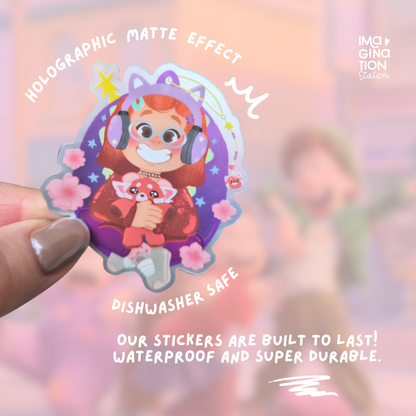 Mei Mei Turning Red sticker on water bottle – holographic Disney Pixar red panda vinyl decal