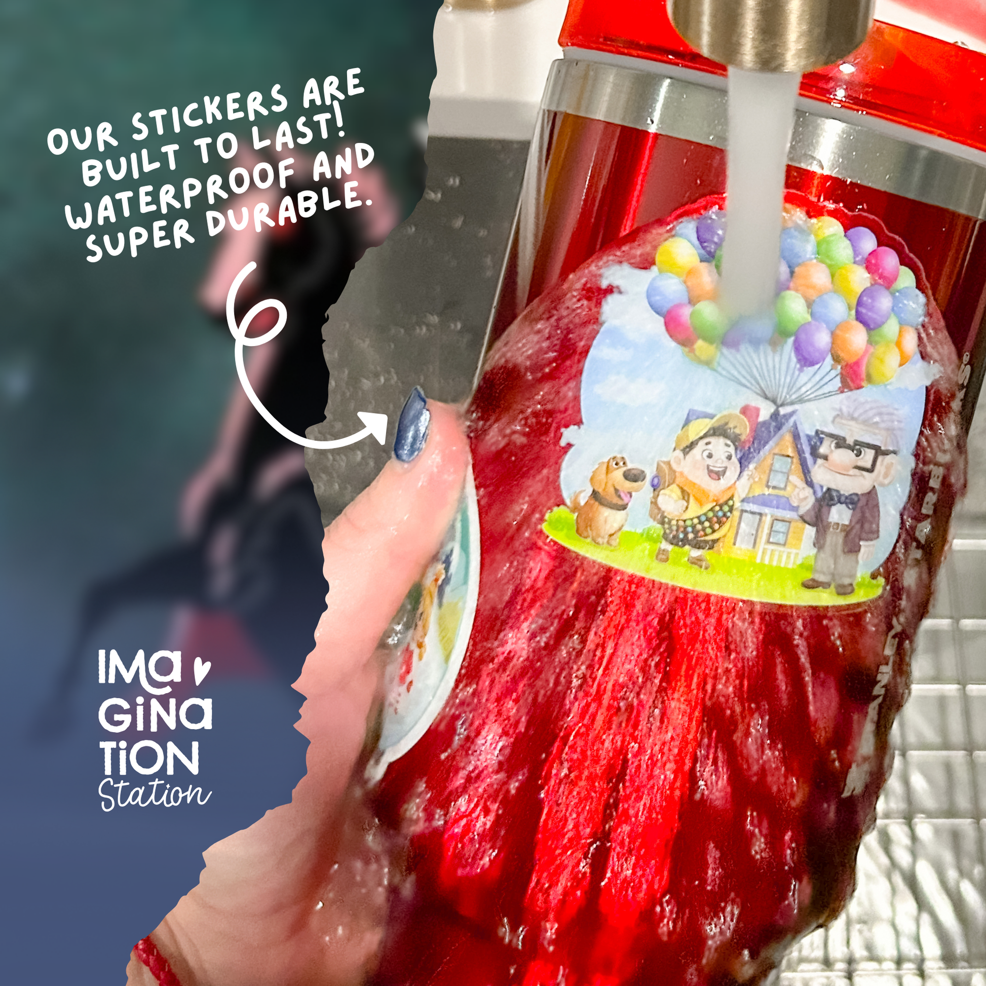 Stitch Halloween sticker on water bottle – spooky mirror glossy Disney vinyl