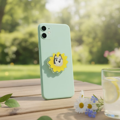 Muffin Sunflower holder expanded – collapses flat Bluey Disney airbag phone grip