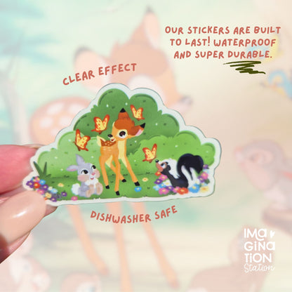 Bambi sticker held by hand – clear glossy waterproof classic Disney forest vinyl
