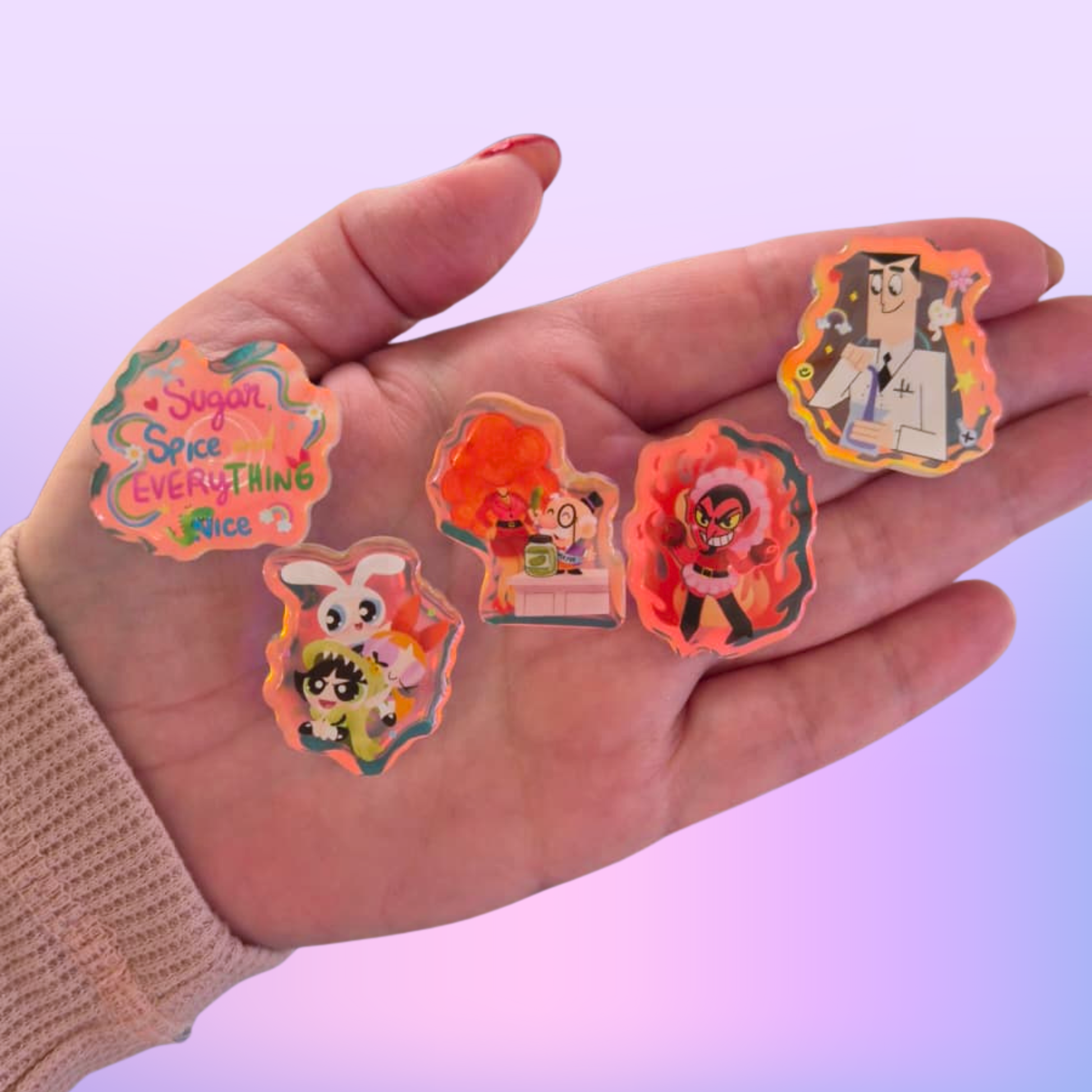 Powerpuff Girls shoe charm close up – holographic acrylic 90s cartoon croc charm