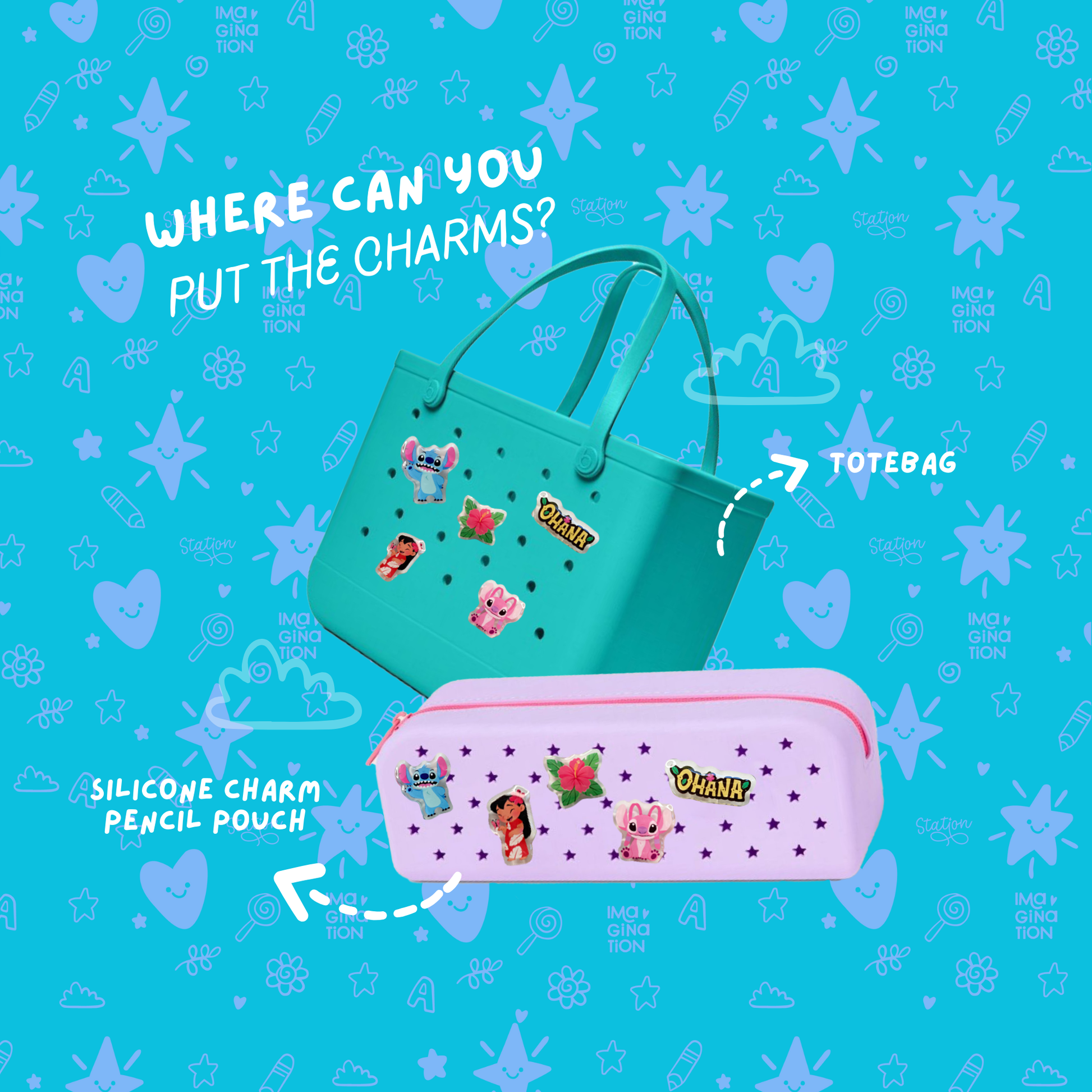 Bluey family shoe charms flat lay – Heeler characters acrylic Disney croc decoration