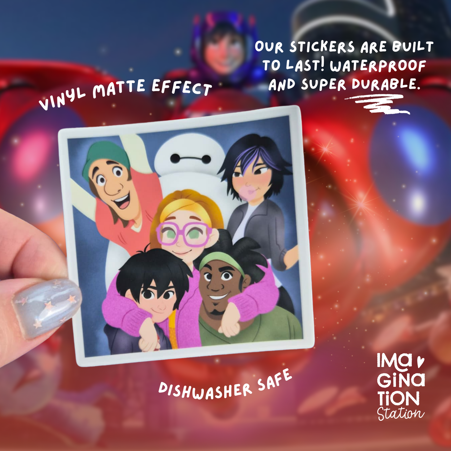 Baymax Hiro Big Hero 6 sticker on water bottle – matte Disney Pixar superhero vinyl