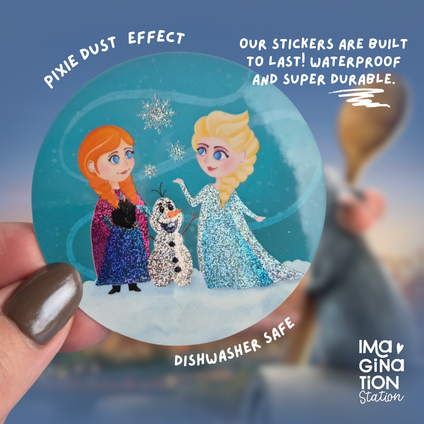 Frozen sticker on water bottle – Anna Elsa pixie dust glossy Disney princess vinyl
