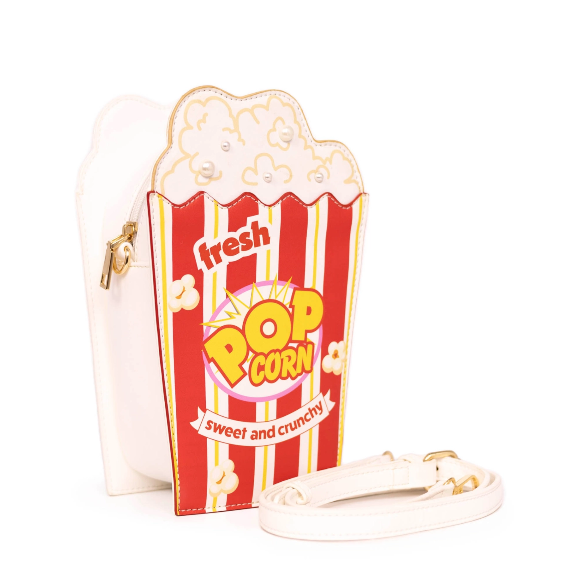 Popcorn crossbody bag lifestyle shot being worn as shoulder bag