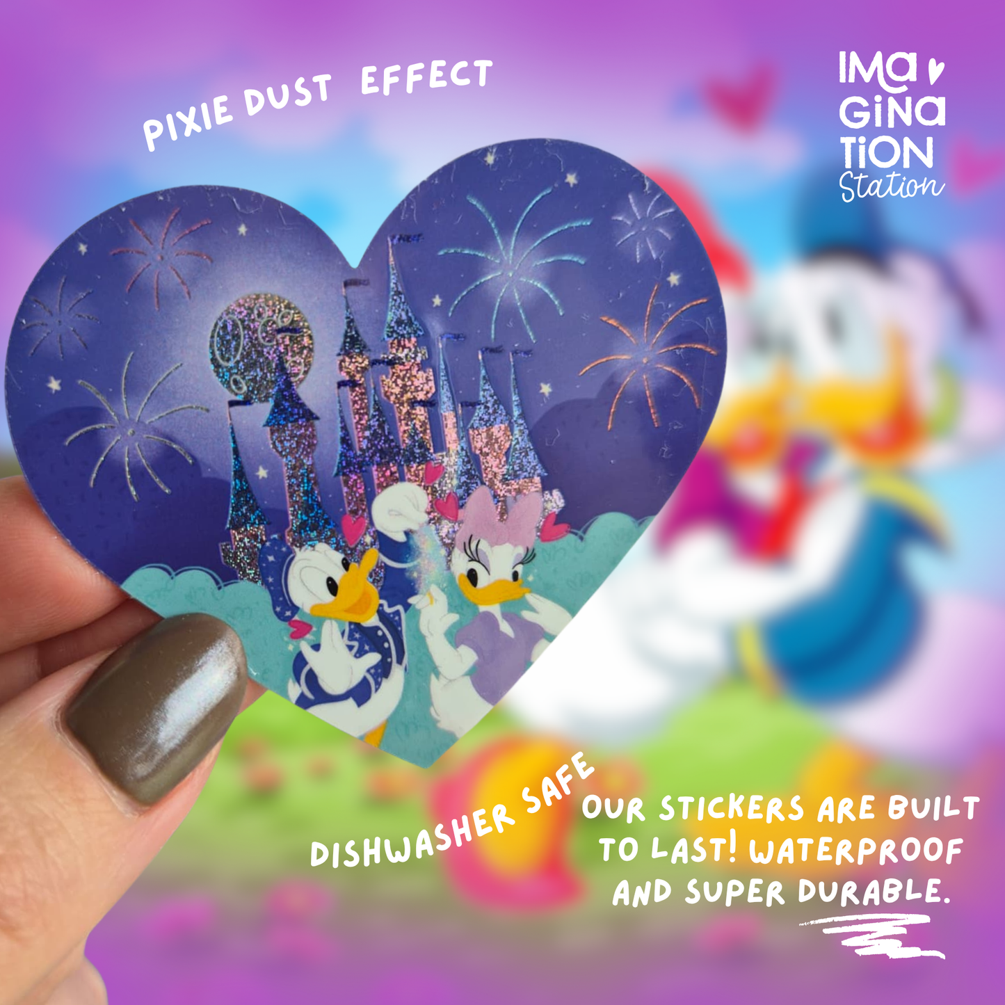 Donald Daisy proposal sticker on water bottle – glossy Disney romantic couple vinyl decal