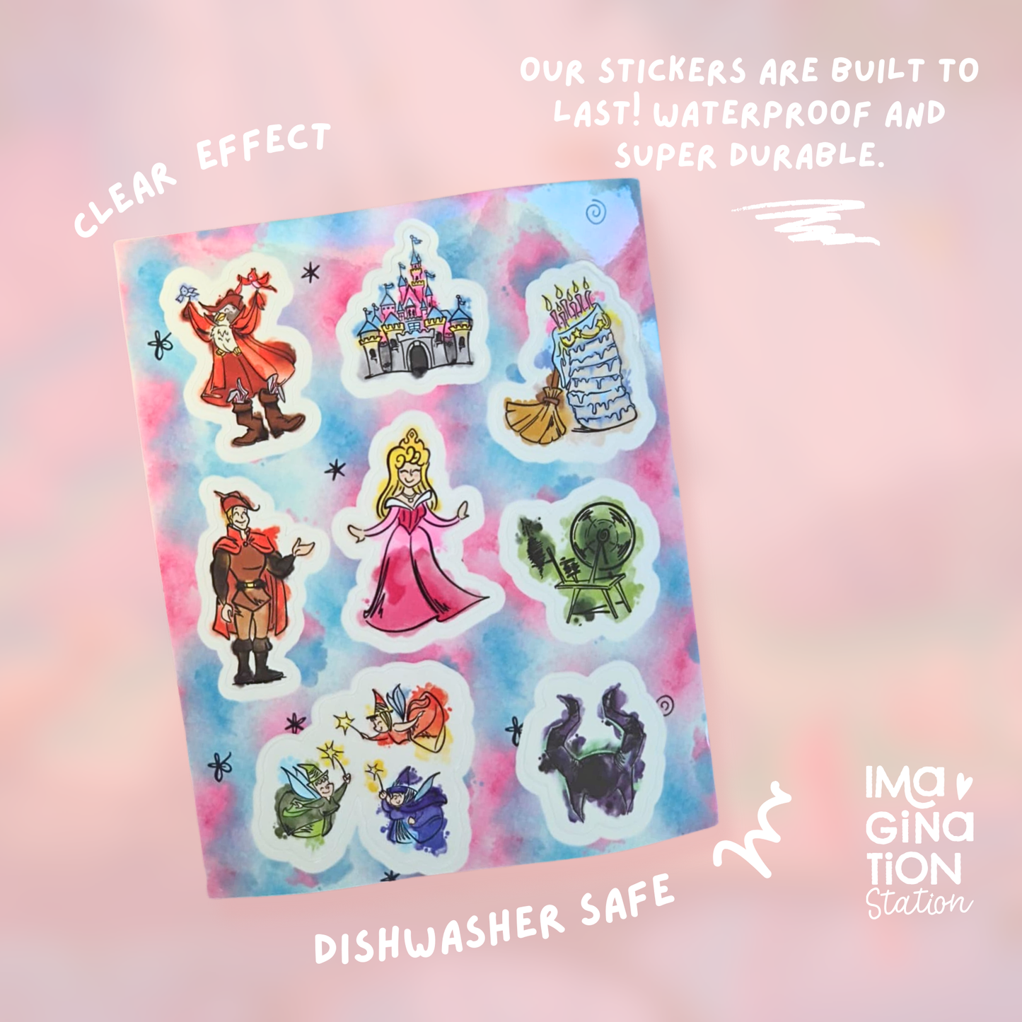 Aurora Sleeping Beauty sticker sheet size reference – 5.1 x 6.7 inch Disney vinyl
