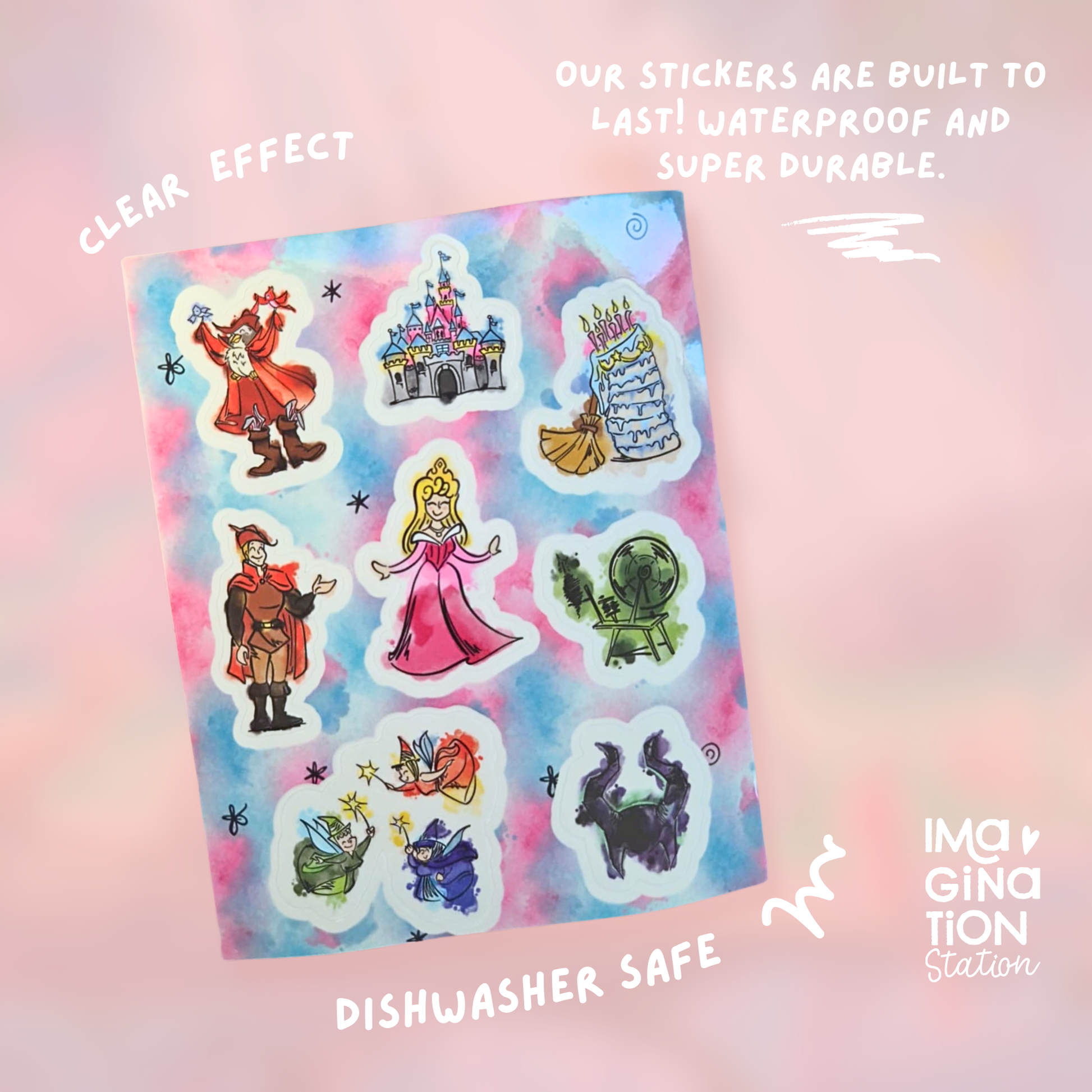 Aurora Sleeping Beauty sticker sheet size reference – 5.1 x 6.7 inch Disney vinyl