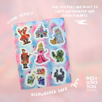 Aurora Sleeping Beauty sticker sheet size reference – 5.1 x 6.7 inch Disney vinyl