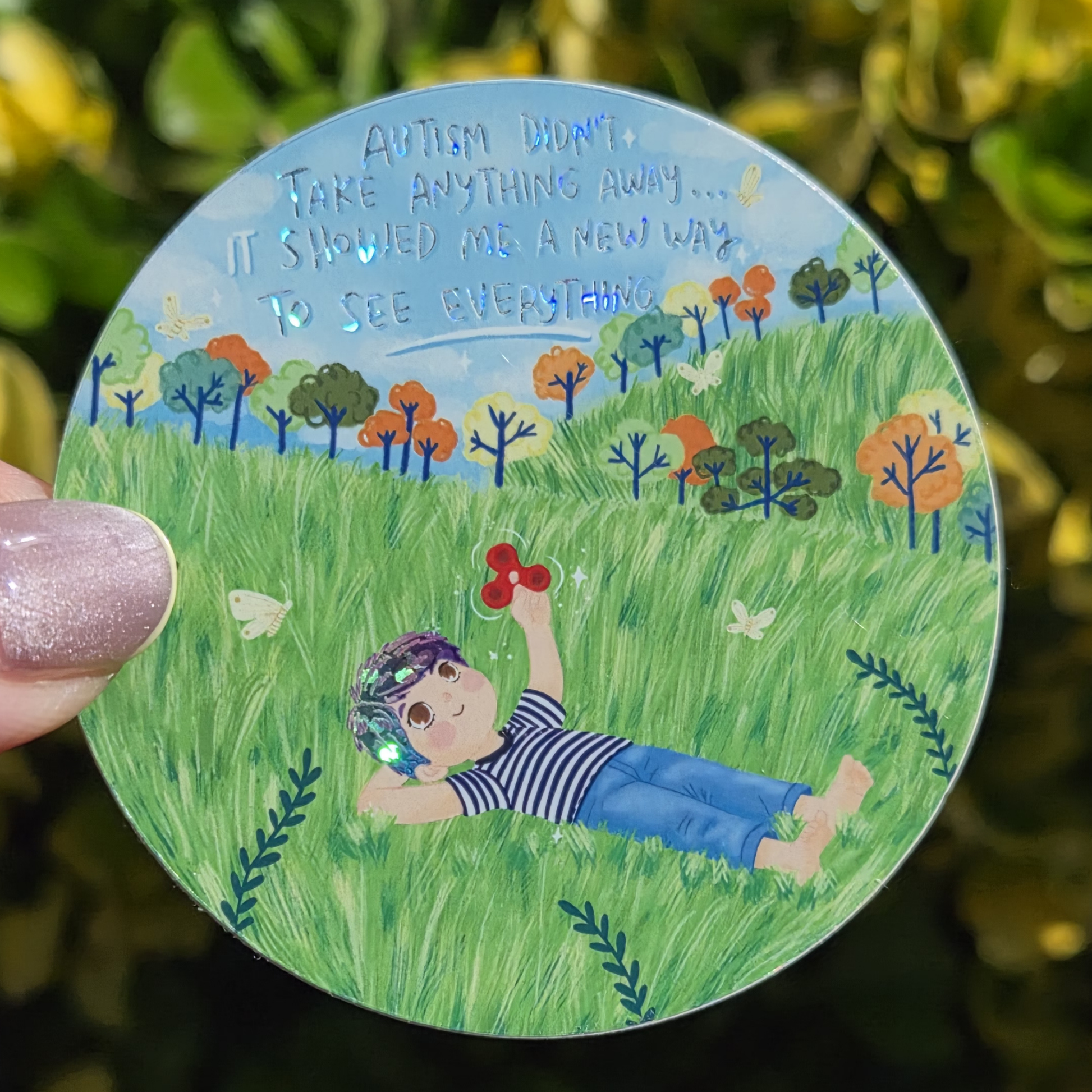 Different Not Less sticker color detail – glitter effect sparkle autism awareness waterproof vinyl