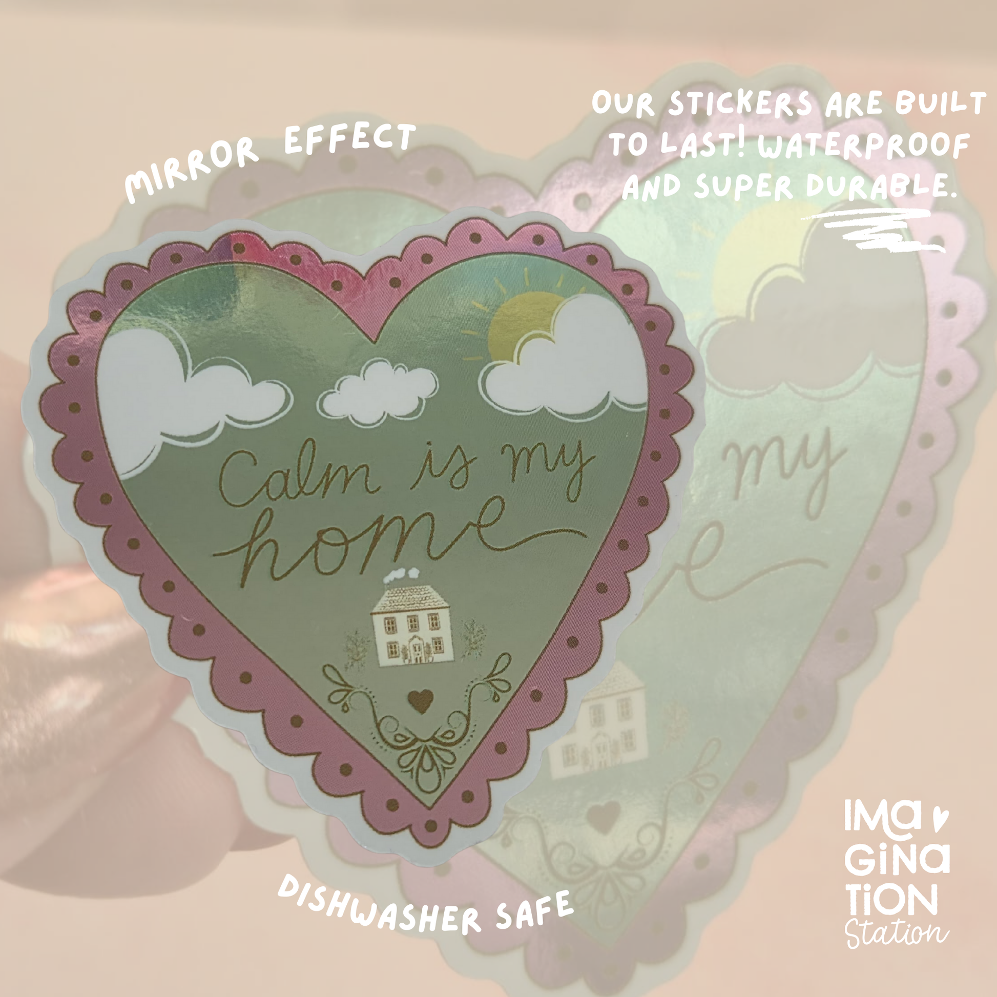 Calm is My Home sticker on water bottle – mirror glossy motivational waterproof vinyl