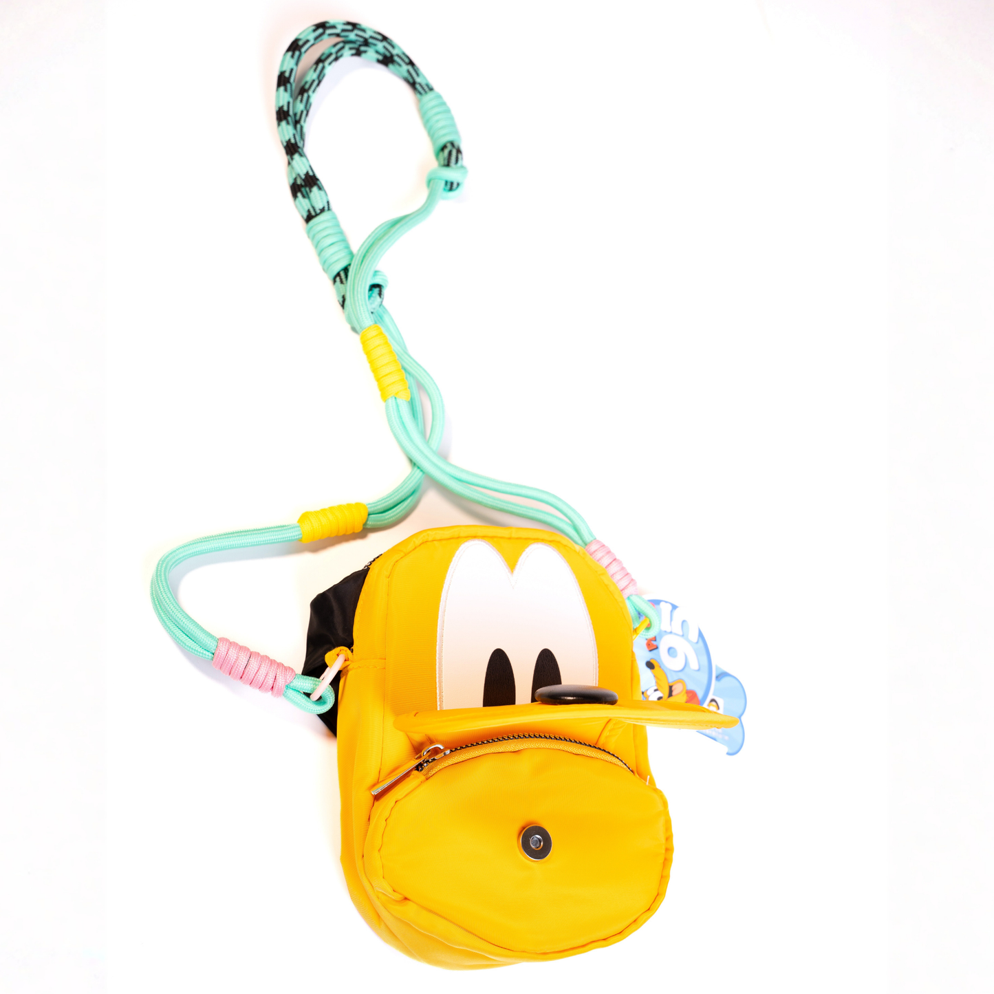 Pluto Disney bag with mint green rope crossbody strap detail