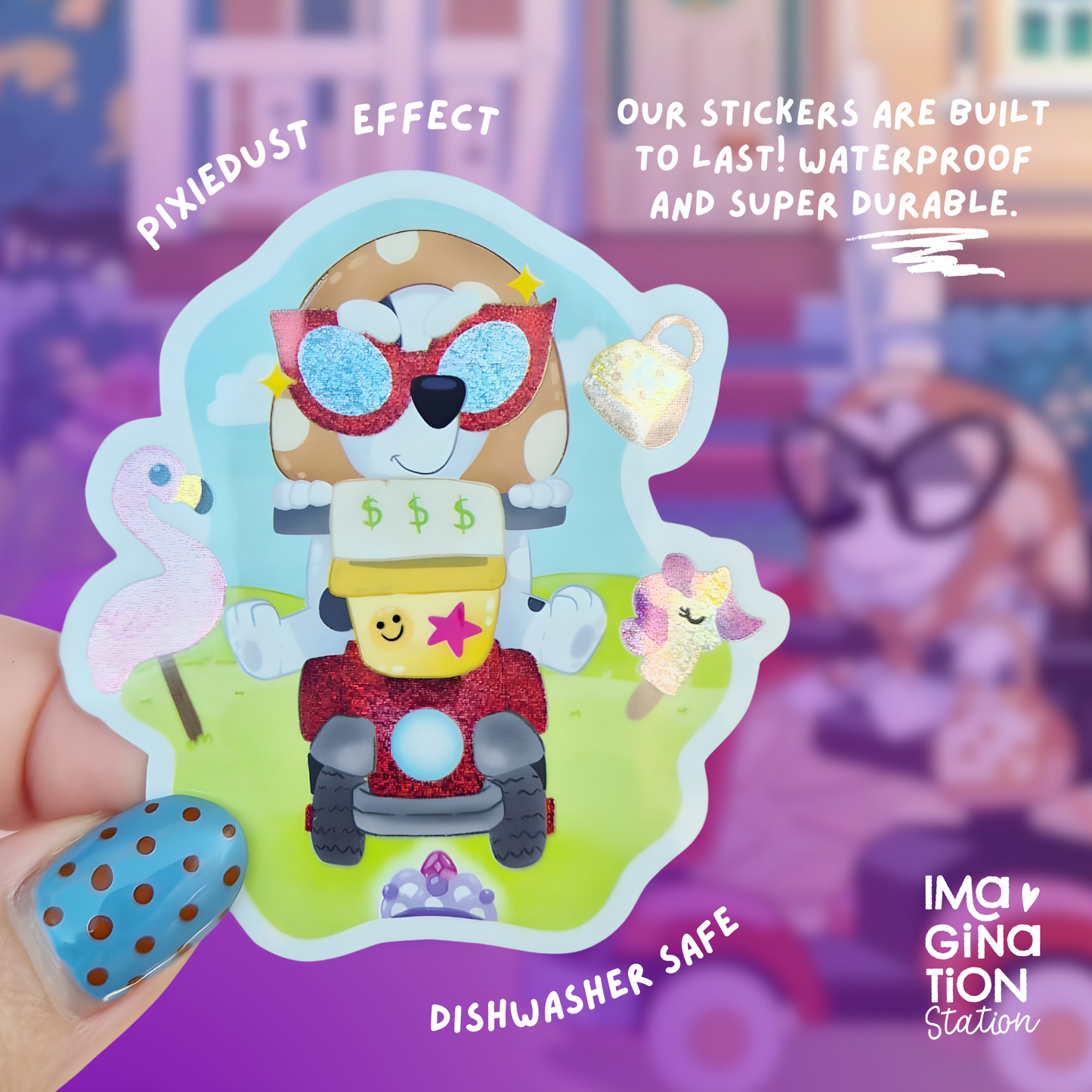 Granny Muffin sticker on water bottle – Bluey pixie dust glossy Disney vinyl