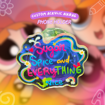Powerpuff Girls holder expanded – collapses flat holographic acrylic phone grip