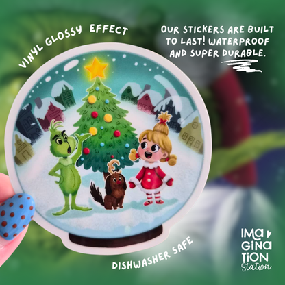 Grinch Cindy Lou sticker on water bottle – Christmas glossy holiday vinyl decal