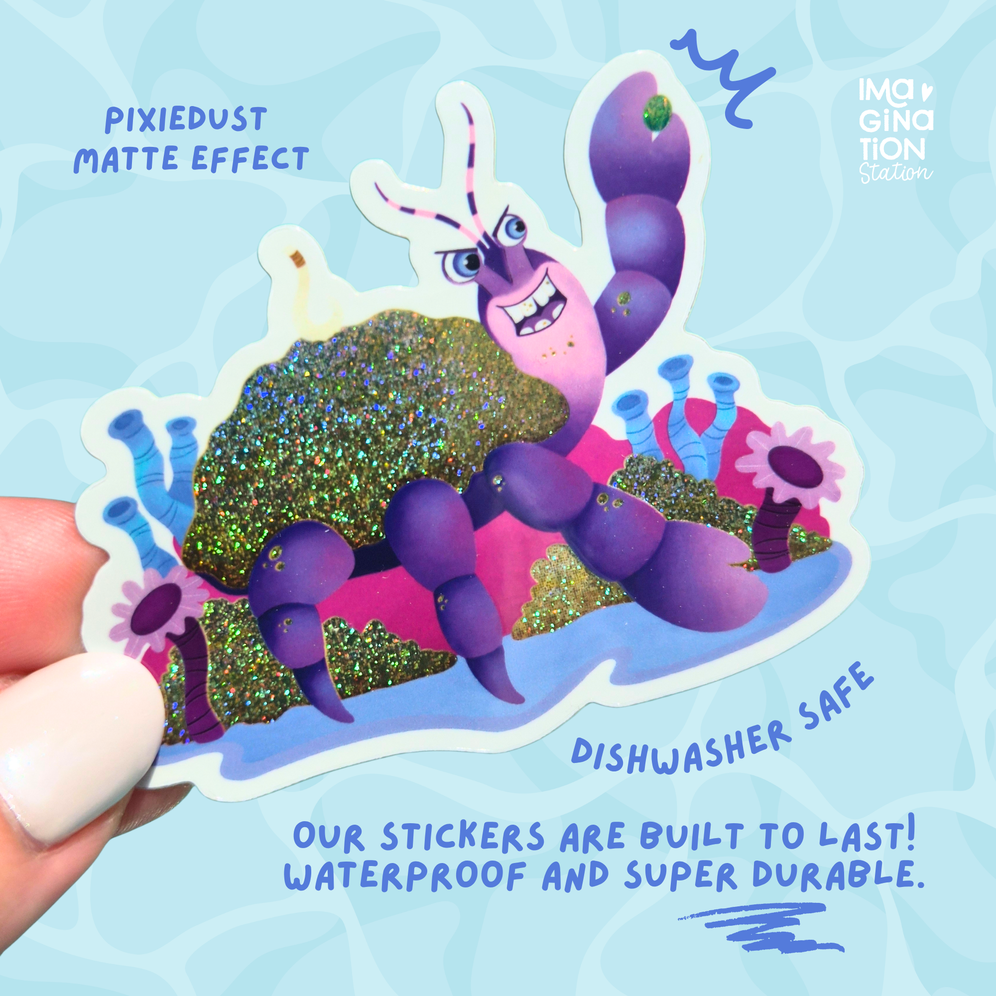 Tamatoa Moana sticker glitter effect catching light at angle
