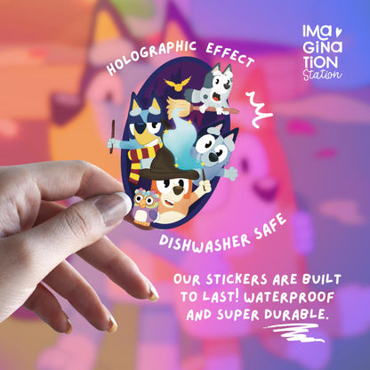 Bluey Harry Potter sticker on water bottle – 1.9 x 2.4 inch holographic Disney Potterhead vinyl