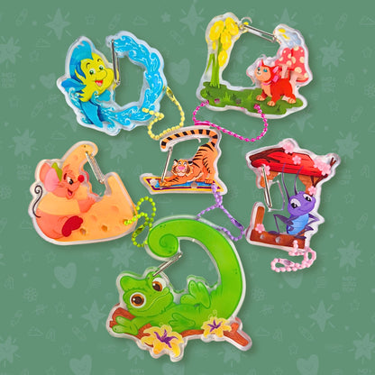 Mulan Cri-kee keychain on backpack – vibrant full-color lucky cricket carabiner clip