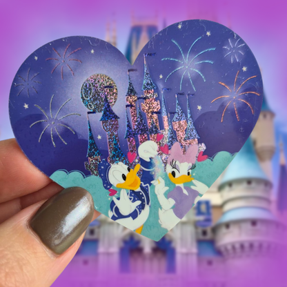 Donald Daisy sticker size reference – glossy waterproof Disney duck couple vinyl