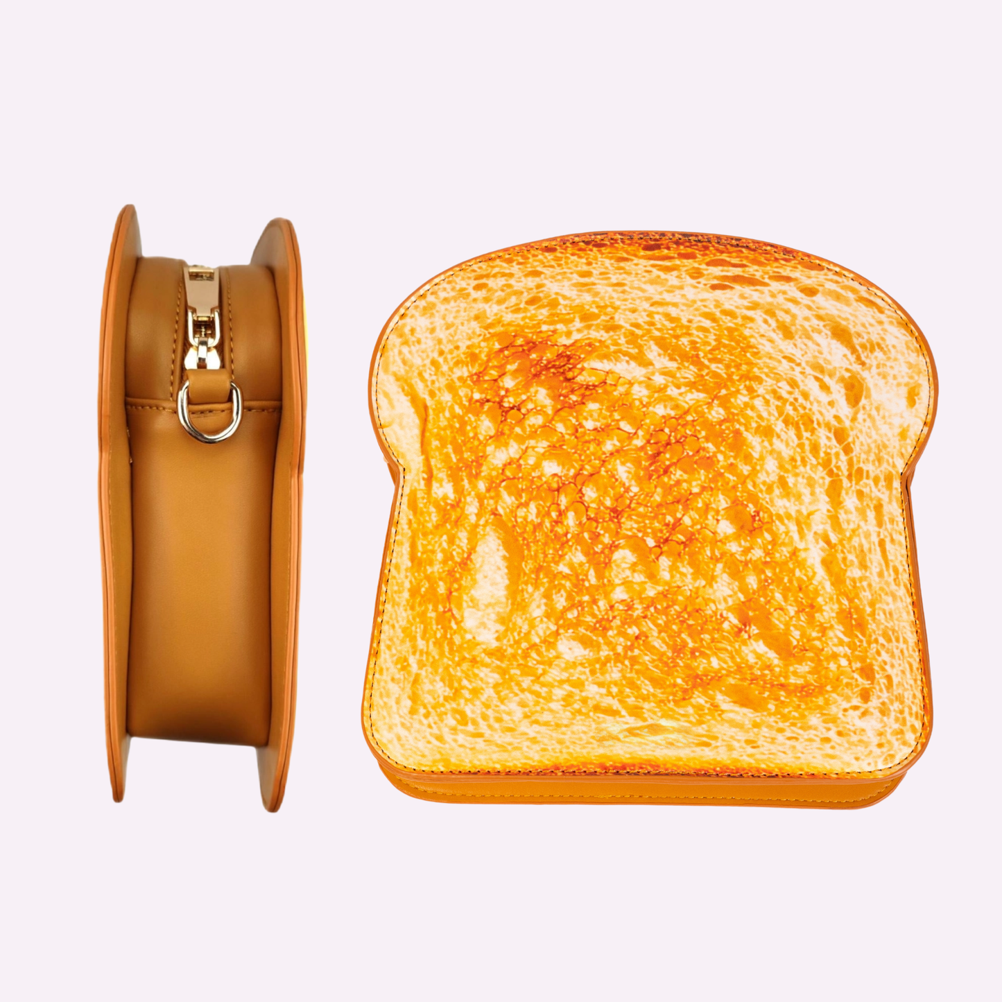 Chocolate toast novelty bag flat lay overhead showing full bread shape