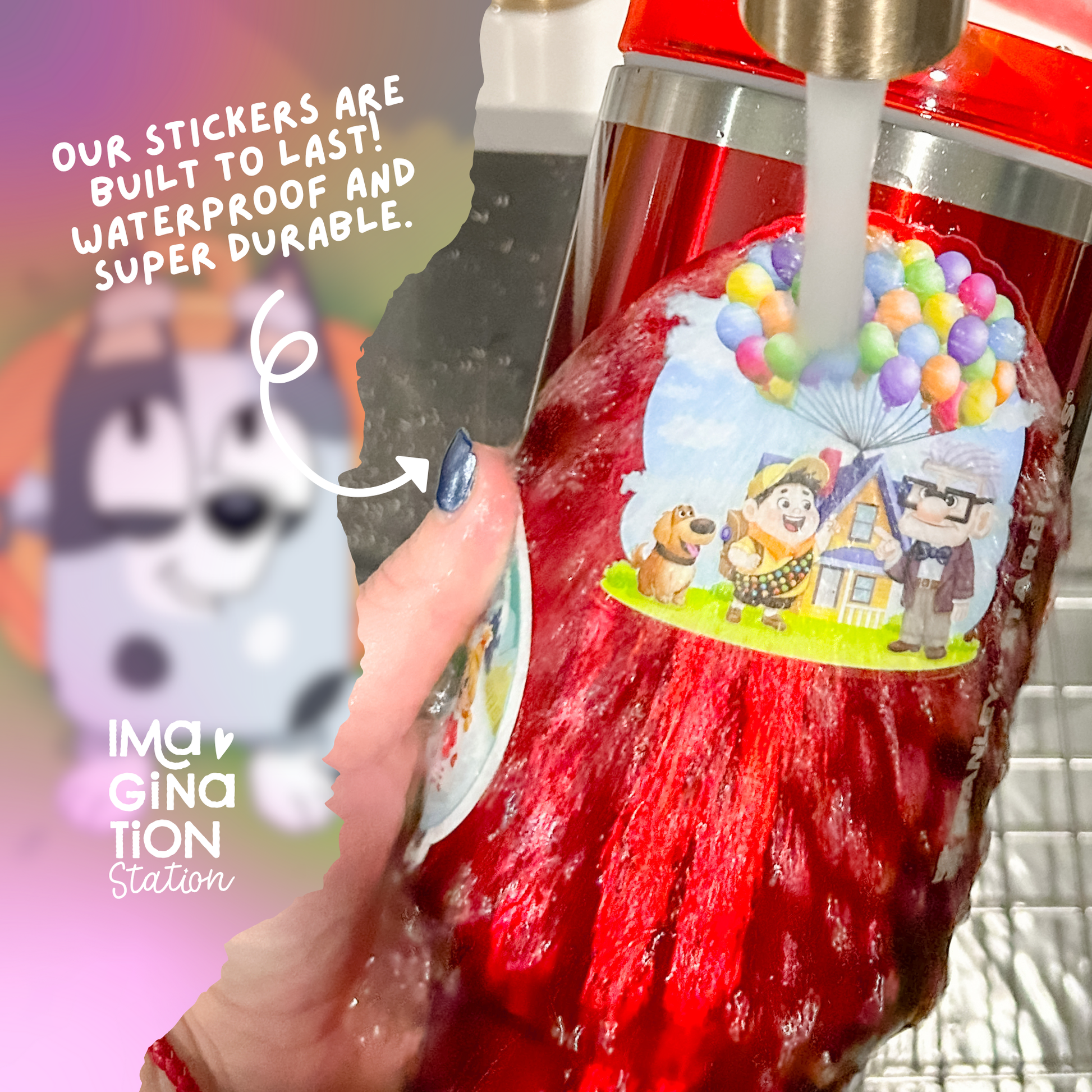 In My Muffin Era sticker on water bottle – Bluey clear glossy Disney humor vinyl decal