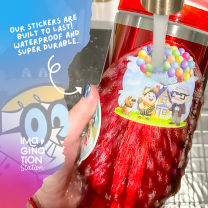 Dexter Fine Day for Science sticker on water bottle – mirror glossy 90s cartoon vinyl