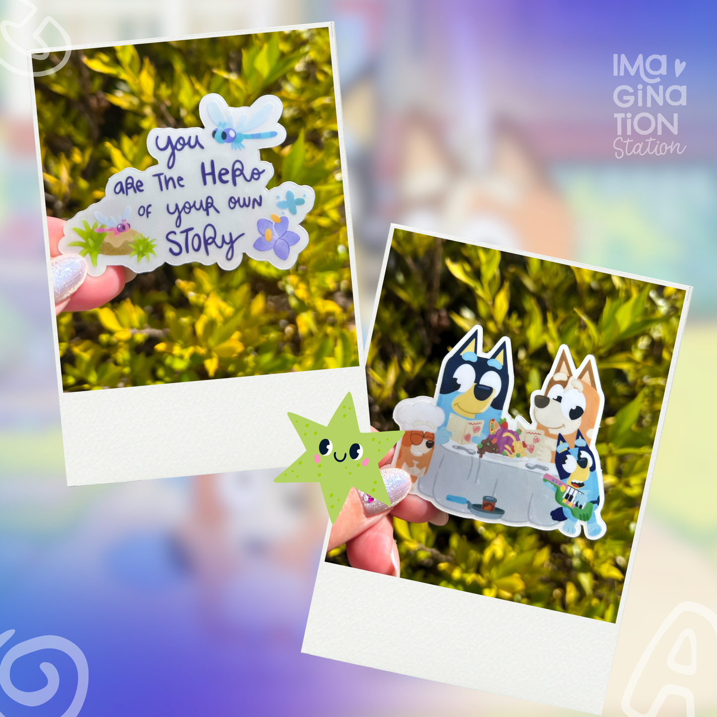 Bluey bundle stickers flat lay – 4 waterproof Disney vinyl sticker collection