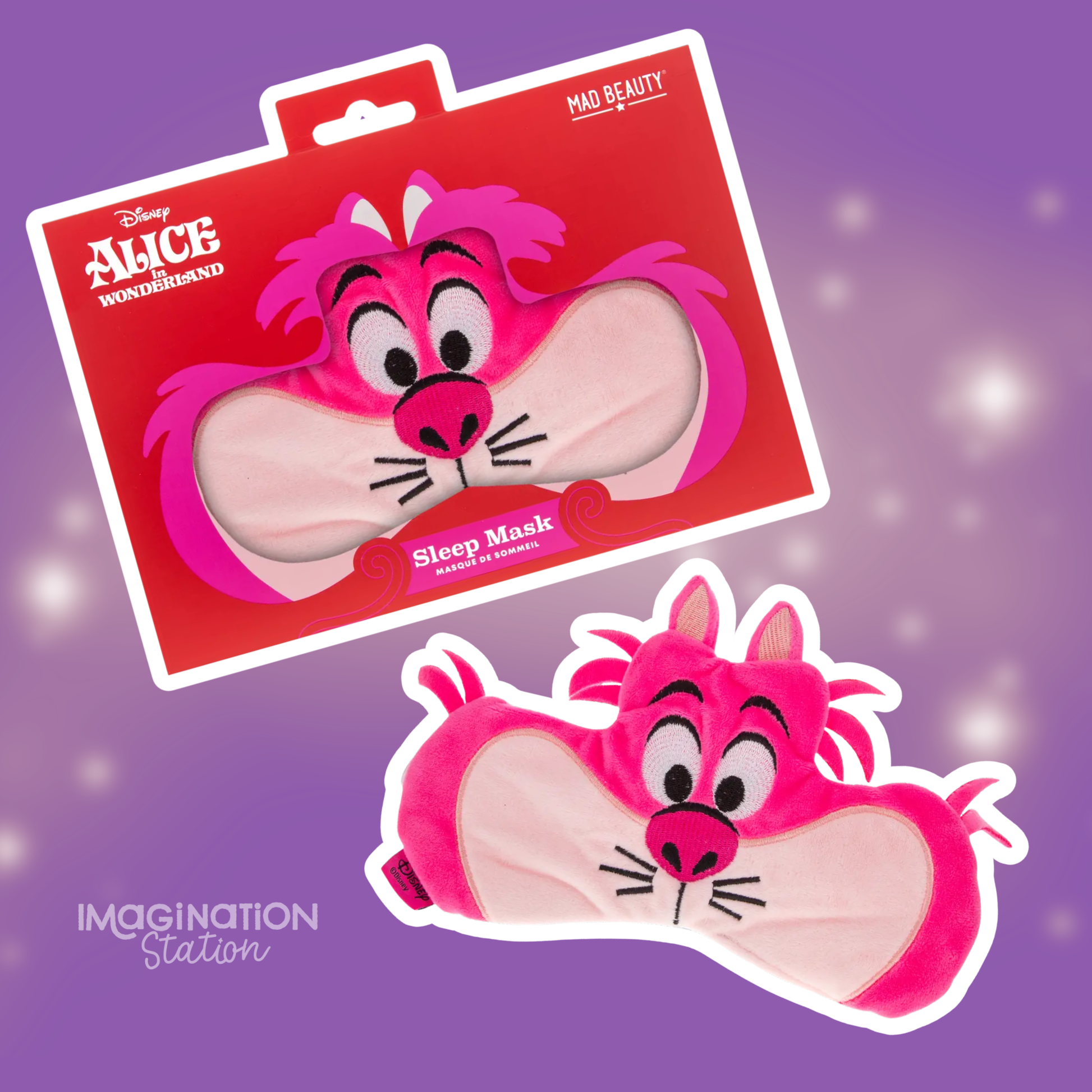 Cheshire Cat Alice in Wonderland sleep mask front view – Disney character eye mask