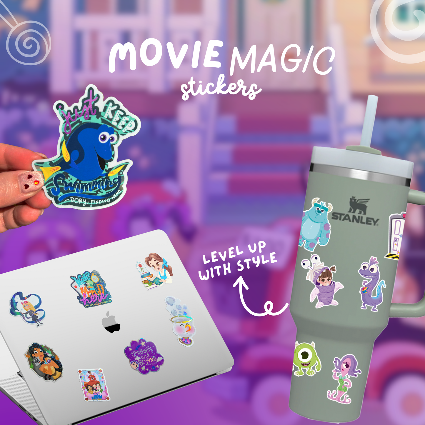Granny Muffin Bluey sticker lifestyle shot – pixie dust glossy Disney vinyl