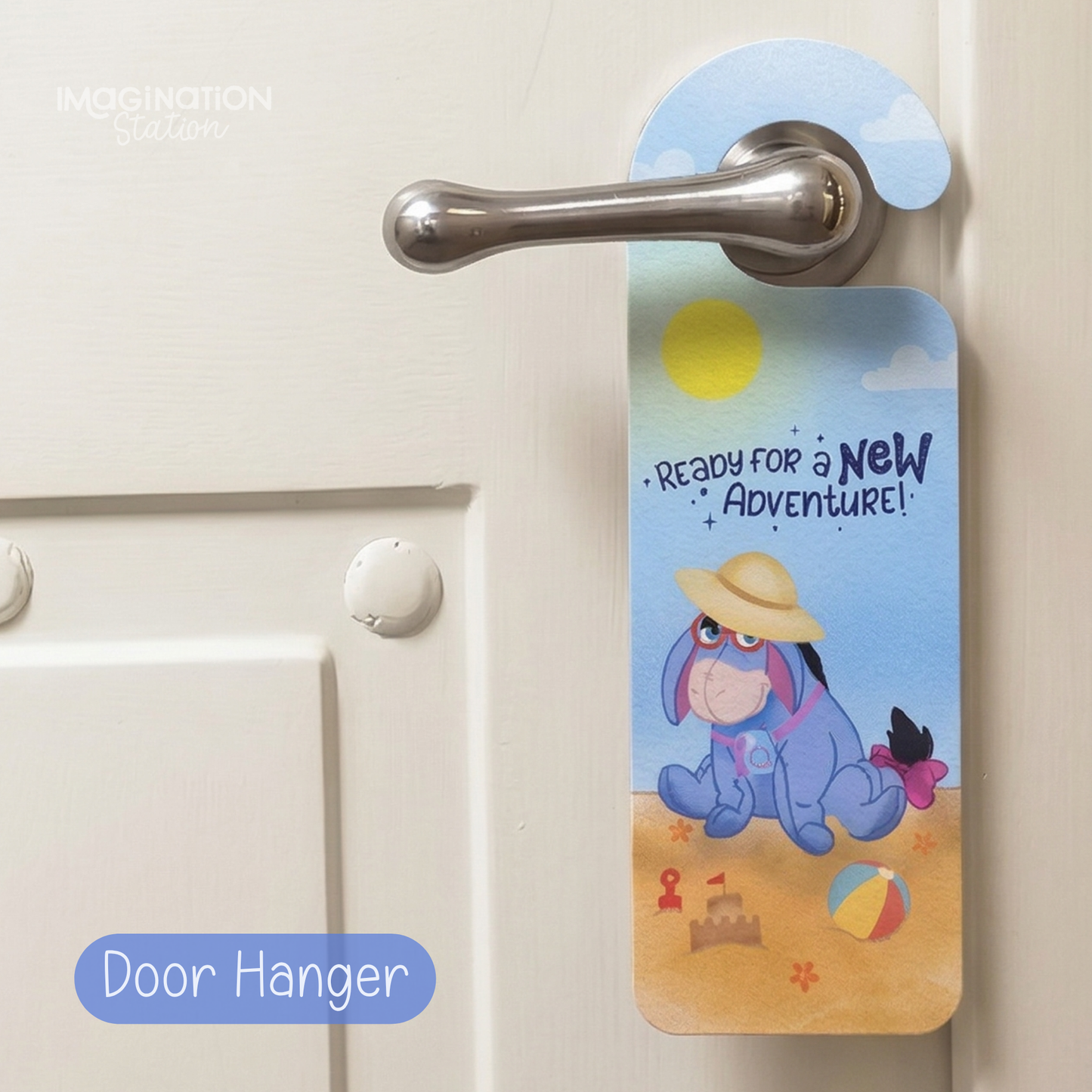 Winnie the Pooh and Eeyore custom acrylic door hanger front view – personalized Disney nursery decor