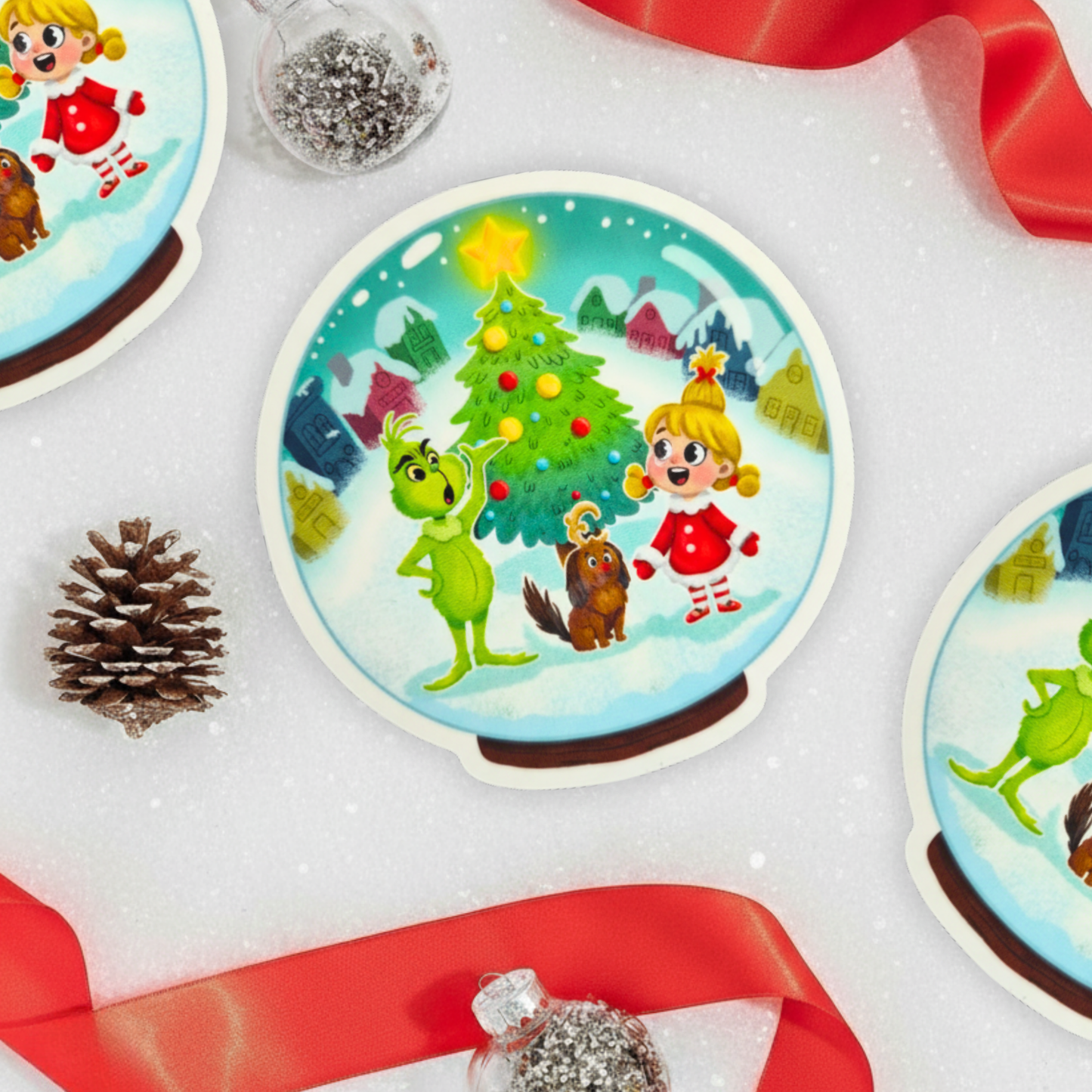 Grinch sticker color detail – Cindy Lou Who Christmas holiday glossy Disney vinyl