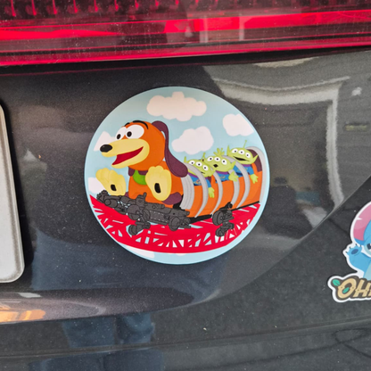 Cartoon character sticker on a car window