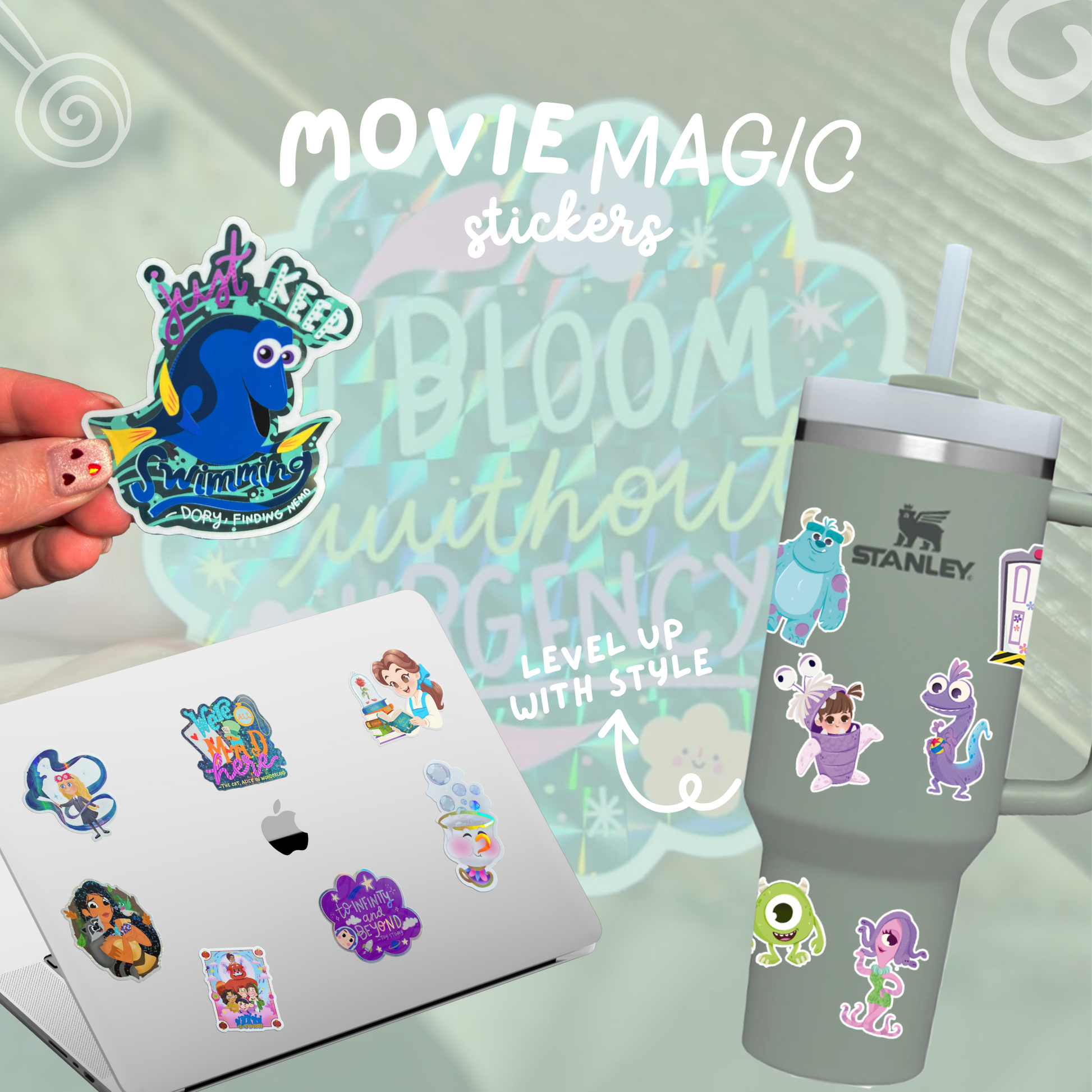 Imagination Station I Bloom Without Urgency sticker packaging – prismatic inspirational gift